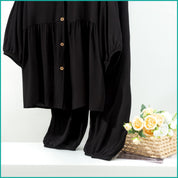 Plain Ladies Full Sleeves Pajama Set Viscos Fine Material - Black