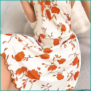 Brown Floral Ladies Cotton Stretch Material Nightwear - White