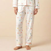 Colorful Heart Ladies Front Open Pajama Set - White