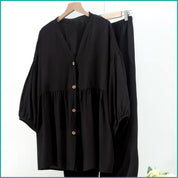 Plain Ladies Full Sleeves Pajama Set Viscos Fine Material - Black