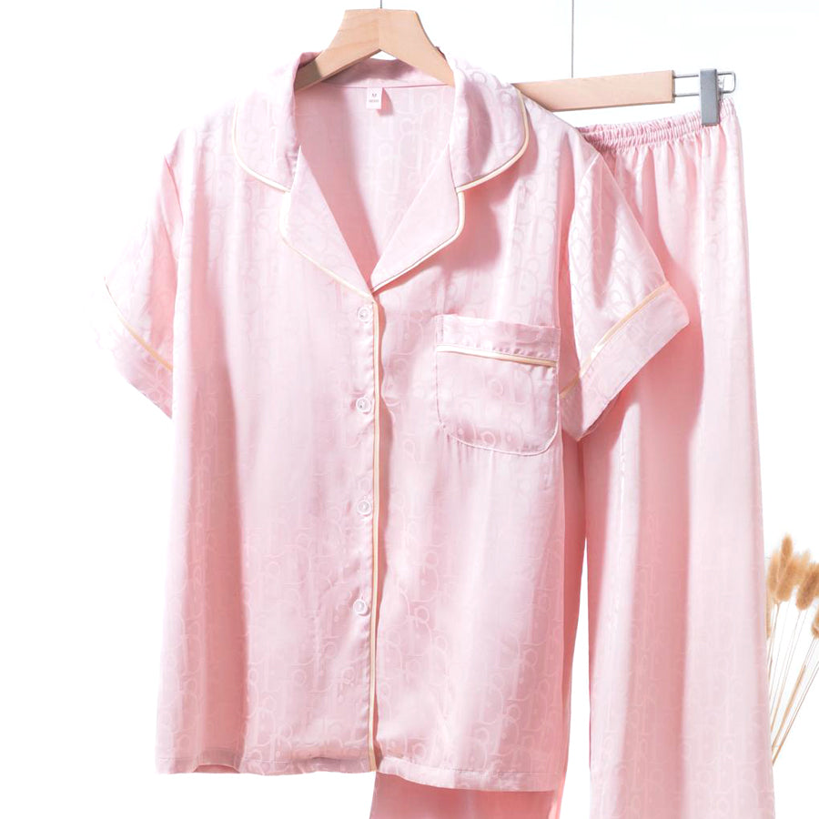 Ladies Loungewear Sarten Front Open Pajama Set - Pink