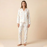 Colorful Heart Ladies Front Open Pajama Set - White