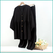 Plain Ladies Full Sleeves Pajama Set Viscos Fine Material - Black