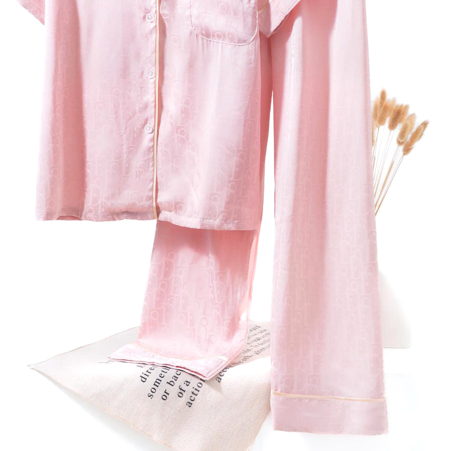 Ladies Loungewear Sarten Front Open Pajama Set - Pink