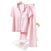 Ladies Loungewear Sarten Front Open Pajama Set - Pink