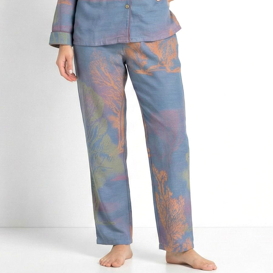 Flowers Ladies Front Open Pajama Set - Blue