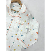 Colorful Heart Ladies Front Open Pajama Set - White