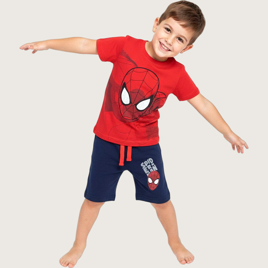 Spiderman Boys Summer Shorts Set – Red Blue