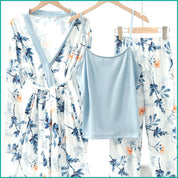 Floral Ladies Loungewear 3 Pcs Set - Sky Blue
