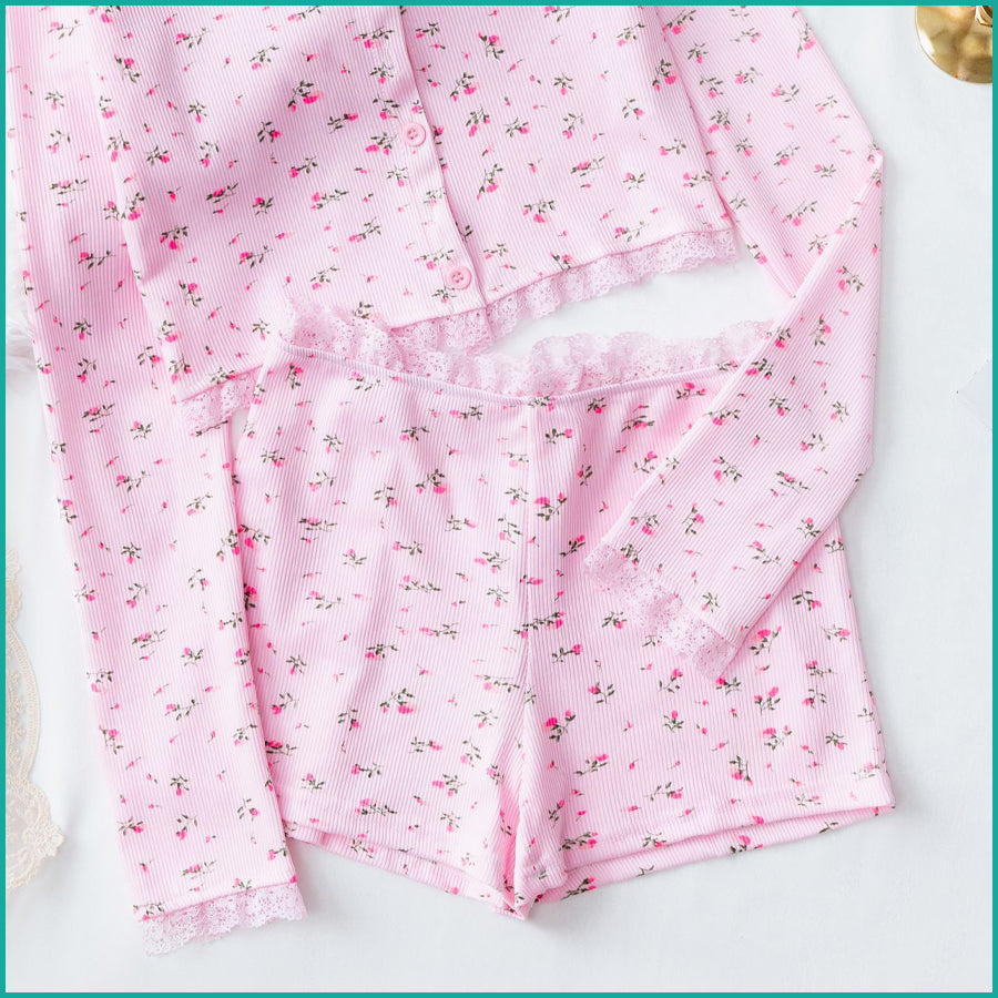 Rose Ladies Crop Full Sleeves T-Shirt with Shorts - Pink