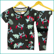 Stitch Leaf Ladies Pajama Set - Black