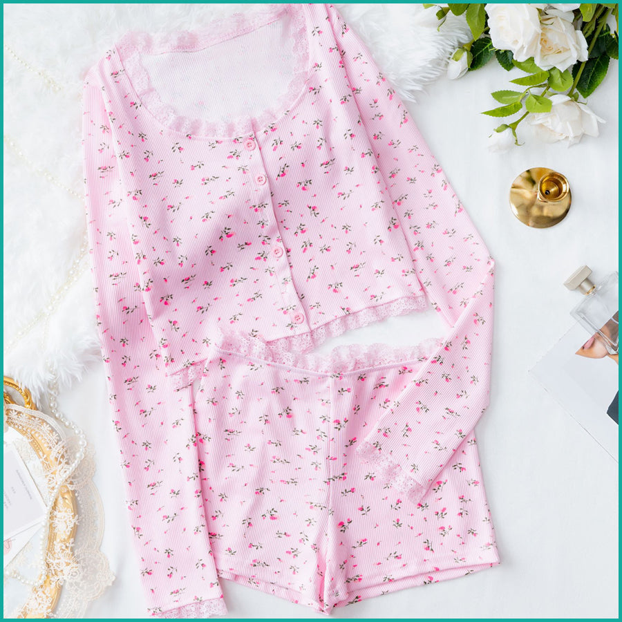 Rose Ladies Crop Full Sleeves T-Shirt with Shorts - Pink