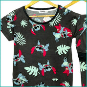 Stitch Leaf Ladies Pajama Set - Black