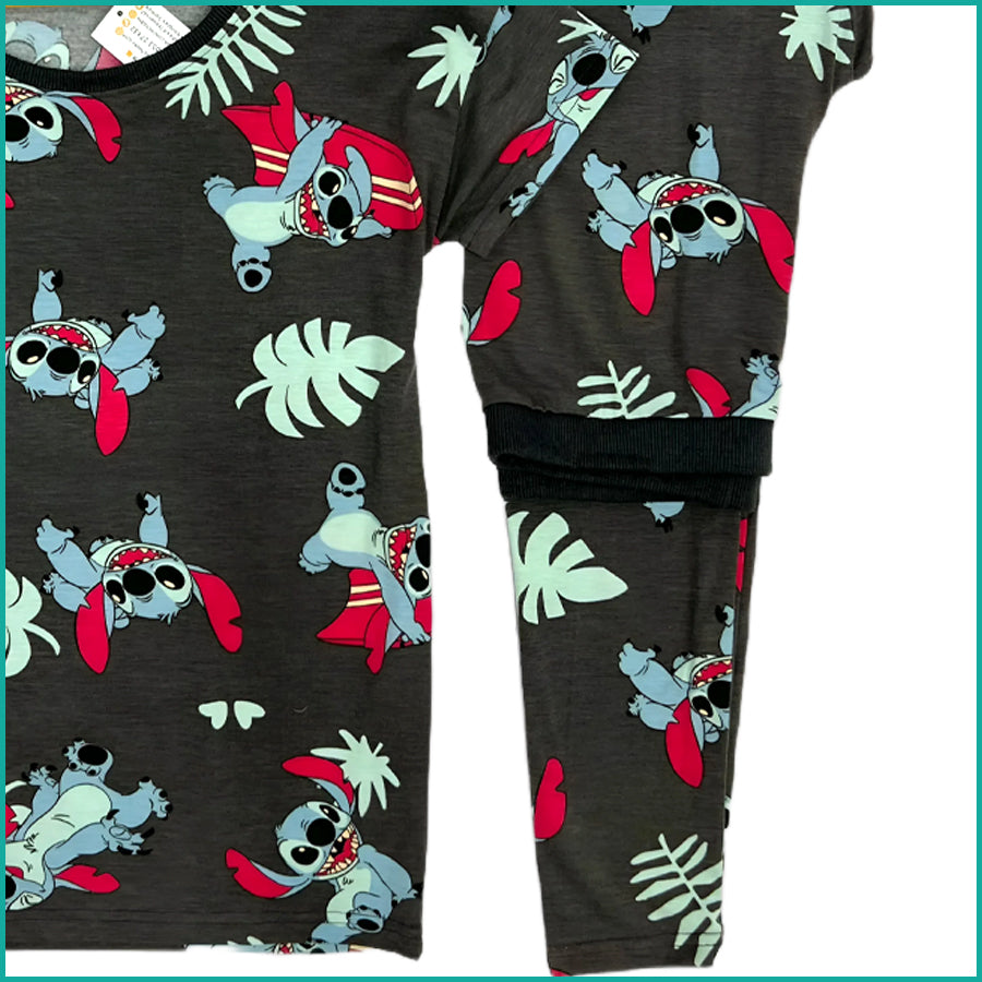 Stitch Leaf Ladies Pajama Set - Black