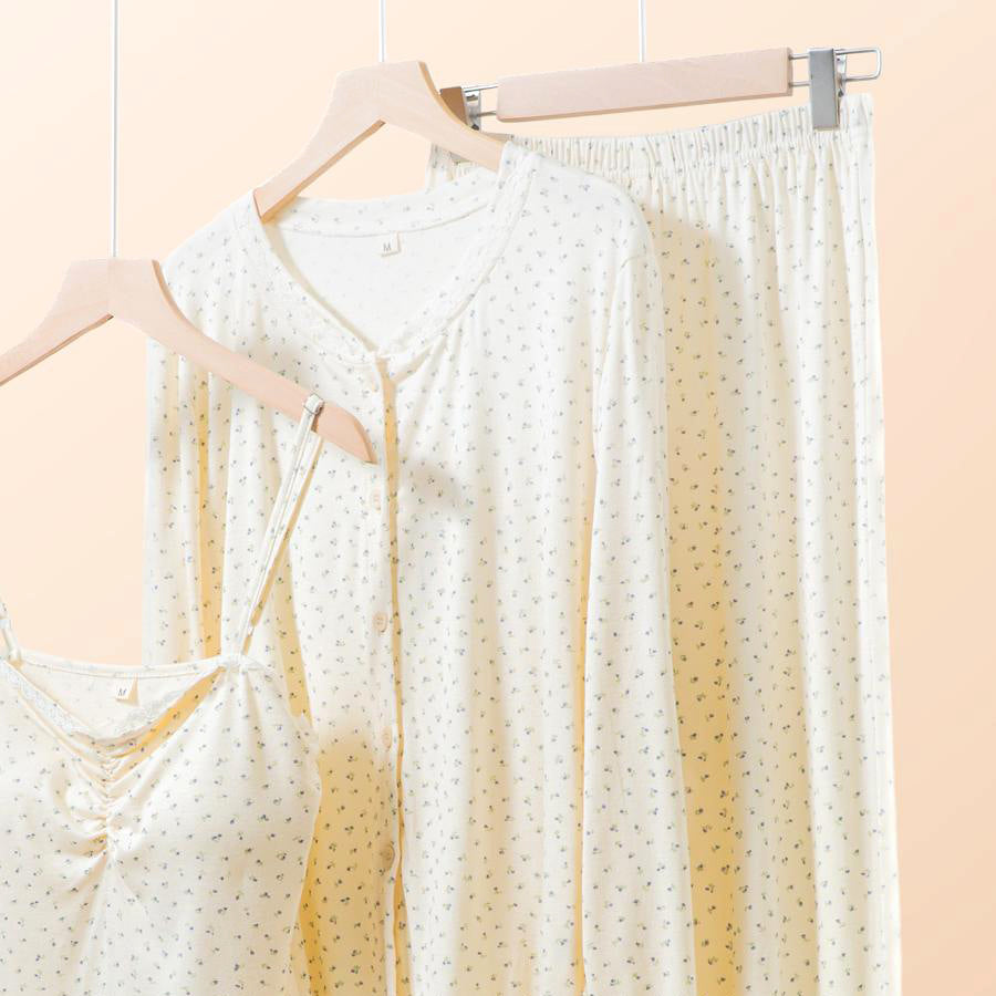 Floral Ladies Loungewear 3 Pcs Set - Yellow
