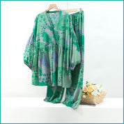 Floral Heart Ladies Full Sleeves Pajama Set Viscos Fine Material  - Green