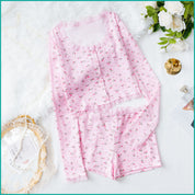 Rose Ladies Crop Full Sleeves T-Shirt with Shorts - Pink