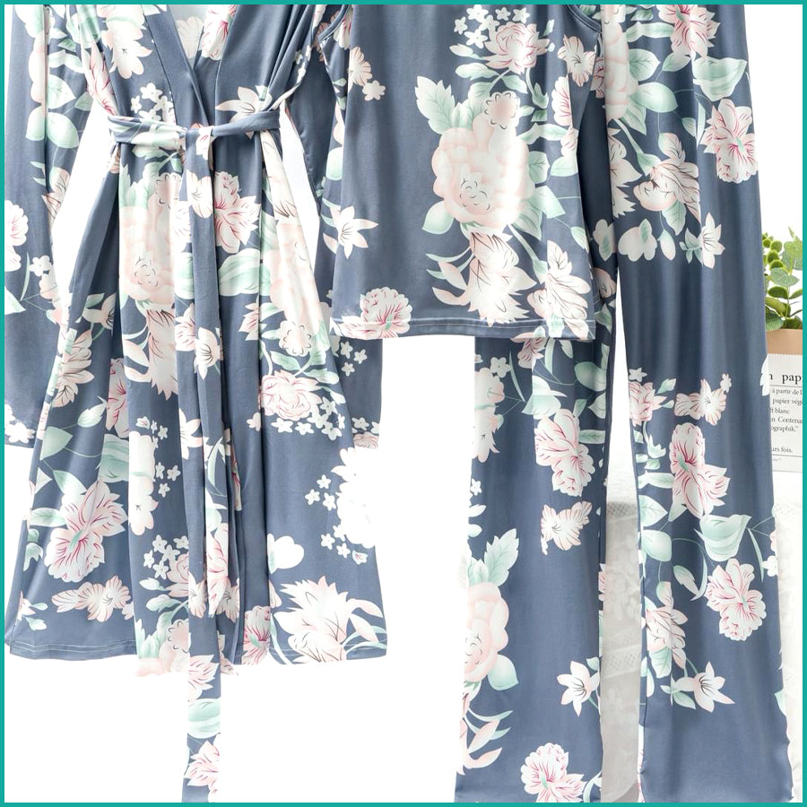 Floral Ladies Loungewear 3 Pcs Set - Blue