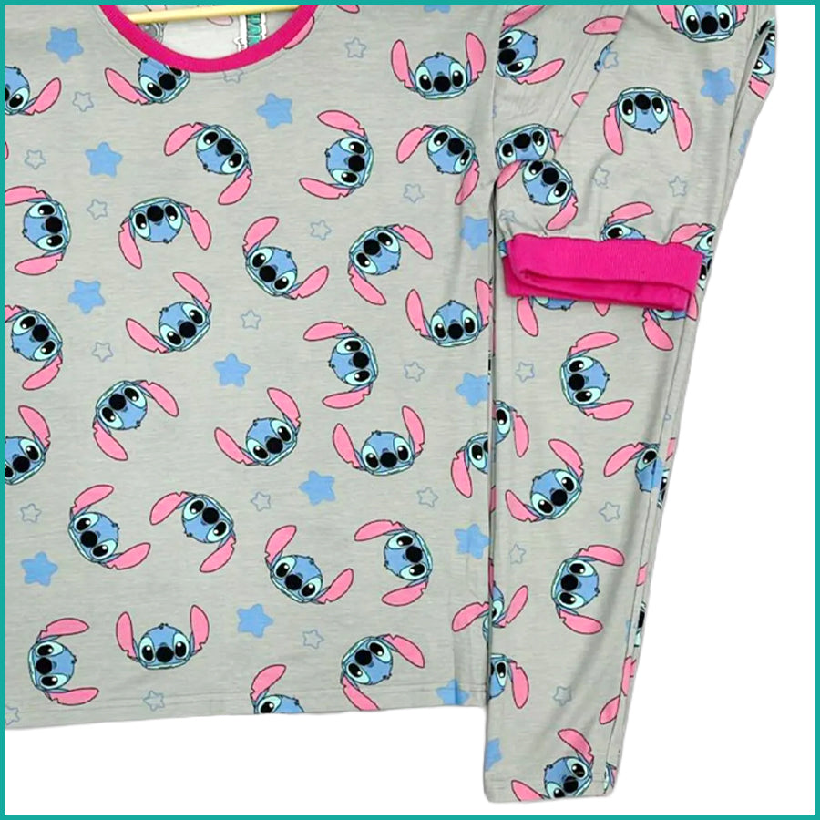 Stitch Face Ladies Pajama Set - Grey