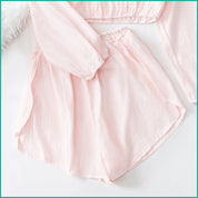 Line Ladies Crop Full Sleeves T-Shirt with Shorts - Pink