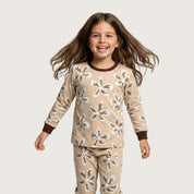 Leaves Girls Full Sleeves Pajama Set - Brown