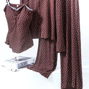 Floral Ladies Loungewear 3 Pcs Set - Brown