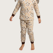 Leaves Girls Full Sleeves Pajama Set - Brown