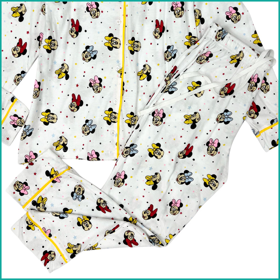 Colorful Minnie Ladies Pajama Set - White
