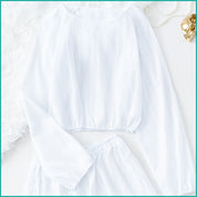 Line Ladies Crop Full Sleeves T-Shirt with Shorts - White