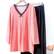 Dots Ladies Loungewear Front Open Pajama Set - Pink Black