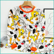 Tweety Bunny Ladies Full Sleeves Pajama Set - White