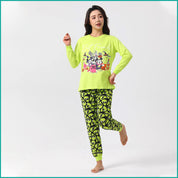 Mickey Friends Ladies Full Sleeves Cotton Pajama Set - Green