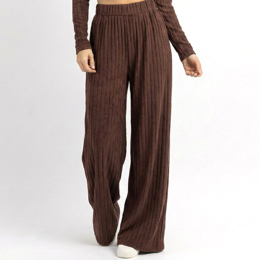Plain Zipper Ladies Pajama Set - Brown