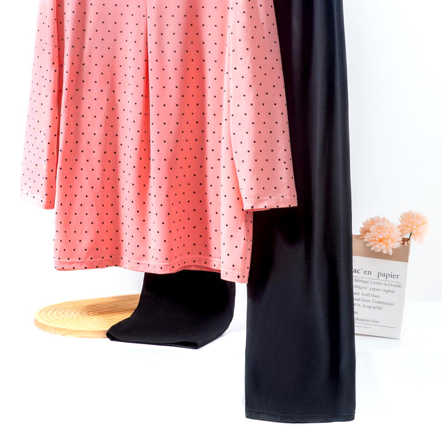 Dots Ladies Loungewear Front Open Pajama Set - Pink Black