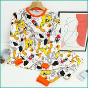 Tweety Bunny Ladies Full Sleeves Pajama Set - White