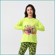 Mickey Friends Ladies Full Sleeves Cotton Pajama Set - Green