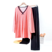 Dots Ladies Loungewear Front Open Pajama Set - Pink Black