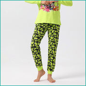 Mickey Friends Ladies Full Sleeves Cotton Pajama Set - Green
