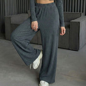 Plain Zipper Ladies Pajama Set - Grey