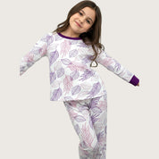 All Leaves Girls Full Sleeves Pajama Set - Purple