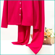 V-Neck Plain Full Sleeves Ladies Pajama Set - Hot Pink