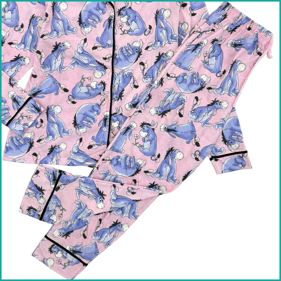 Eeyore Ladies Cotton Front Open Pajama Set - Pink