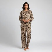 Tiger Print Ladies Linen Pajama Loungewear - Cream