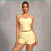 Plain Ladies Crop Top Shorts Set - Yellow