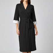 Plain with Lace Ladies Rob - Black