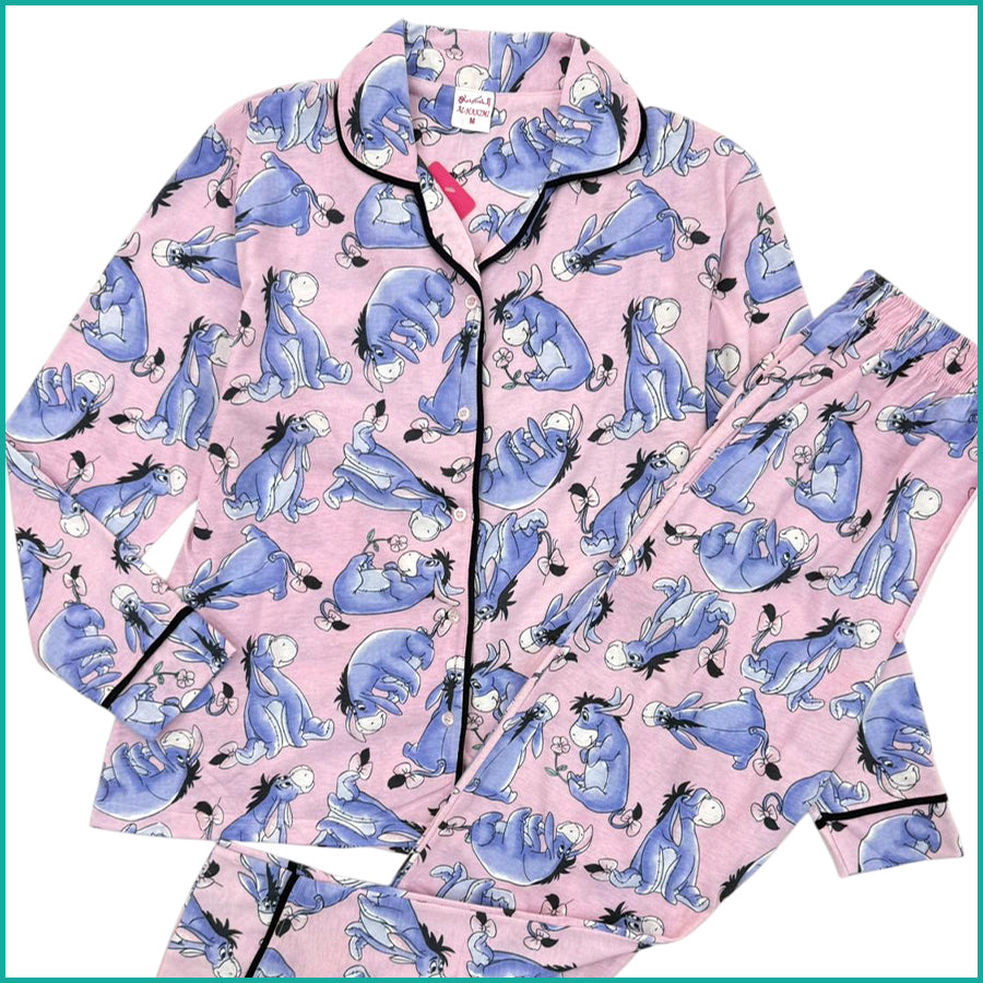 Eeyore Ladies Cotton Front Open Pajama Set - Pink
