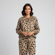 Tiger Print Ladies Linen Pajama Loungewear - Cream