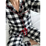 Lining Checks Ladies Pajama Set - White Black