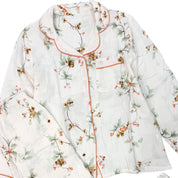 Floral Ladies Cotton Winter Front Open Loungewear Set - White