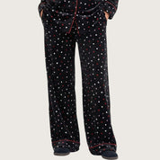 Dots Ladies Velvet Material Loungewear Set - Black